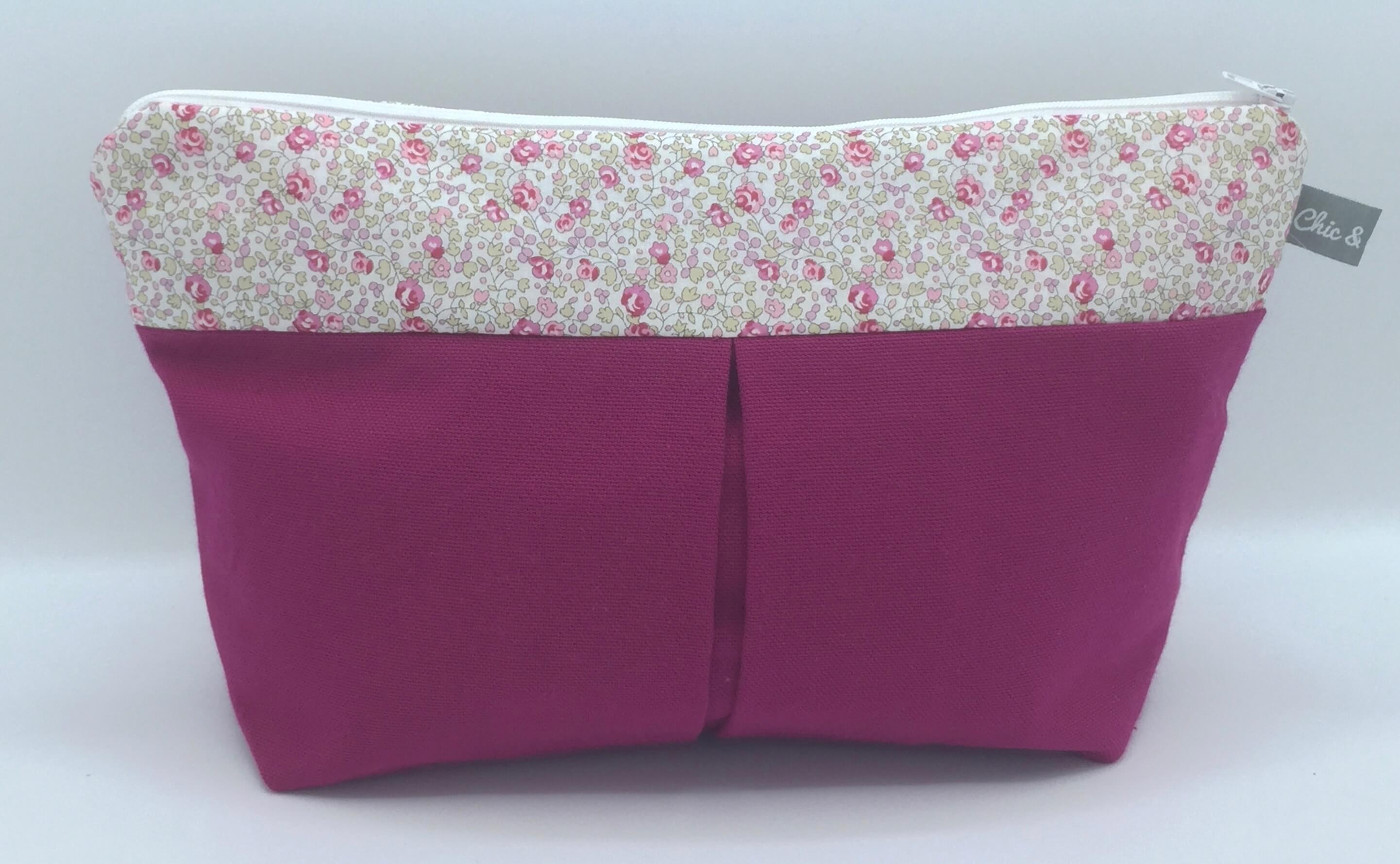 Trousse de toilette plissée rose rubis
